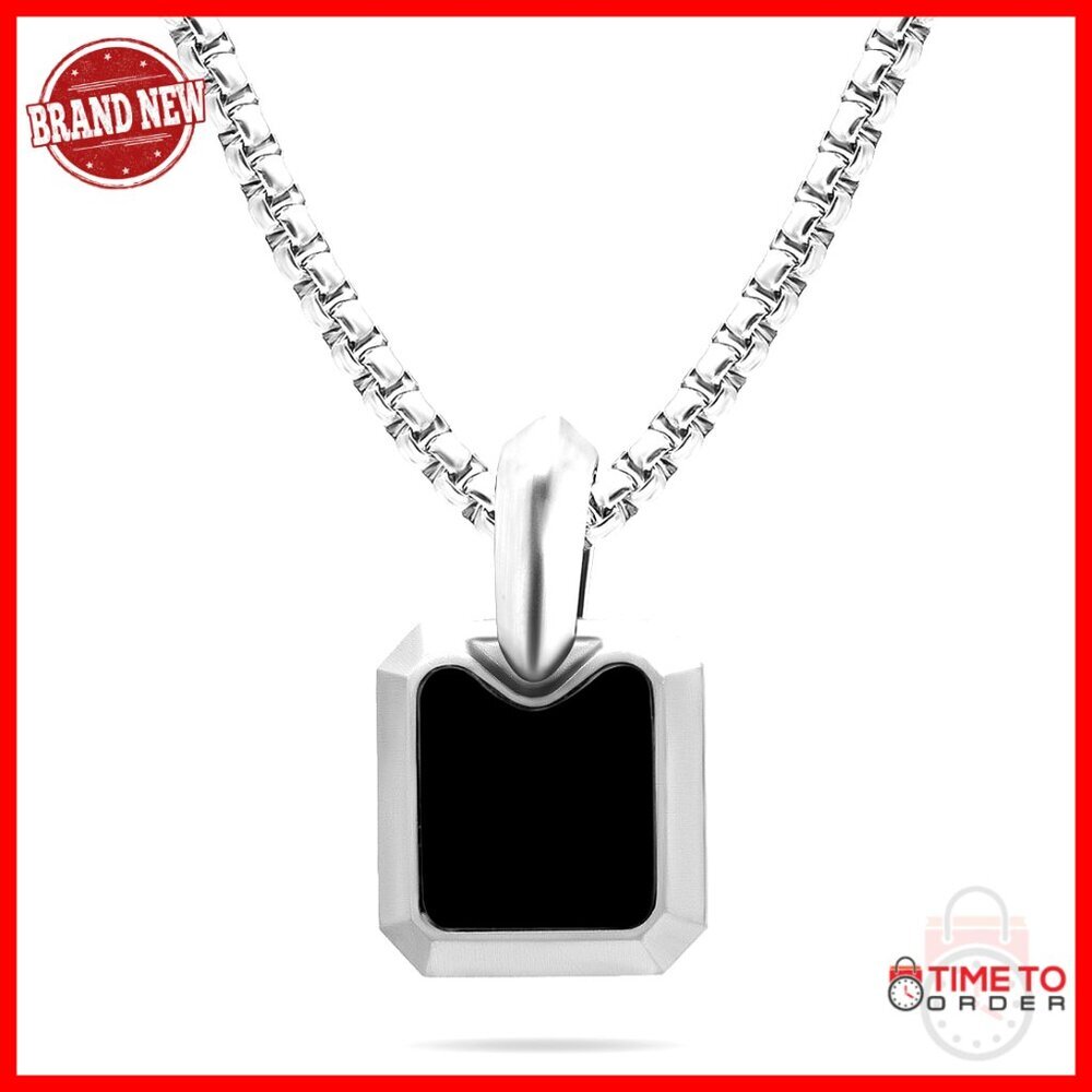 Men's Black Onyx Dog Tag Pendant Necklace with Stainless Steel Chain
